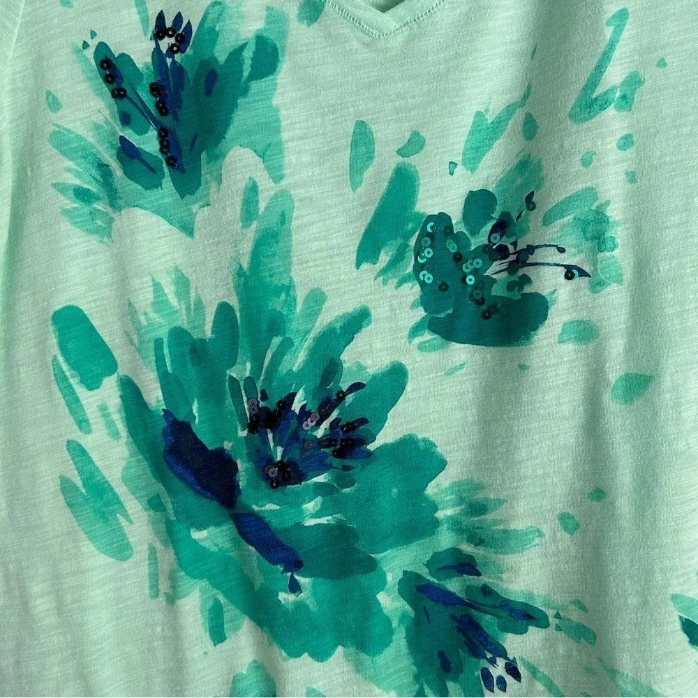 St. John’s Bay T-Shirt Mint Green Women Size M Beachy Sequins - Picture 3 of 8